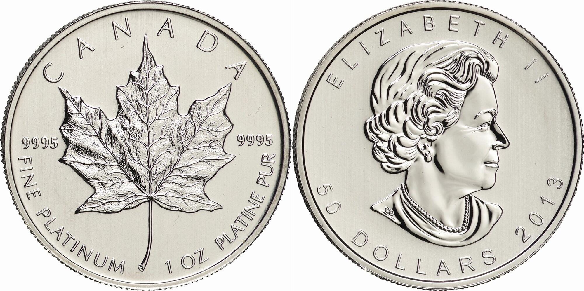 Canada, Elisabetta II, 50 Dollari Foglia Acero Platino qFDC